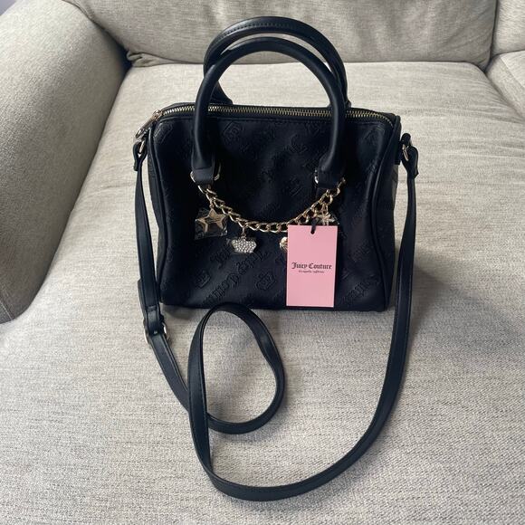JUICY COUTURE NWT Not‎ Your Babe Satchel Black Gold Chain Purse Bag Charms - Picture 1 of 6